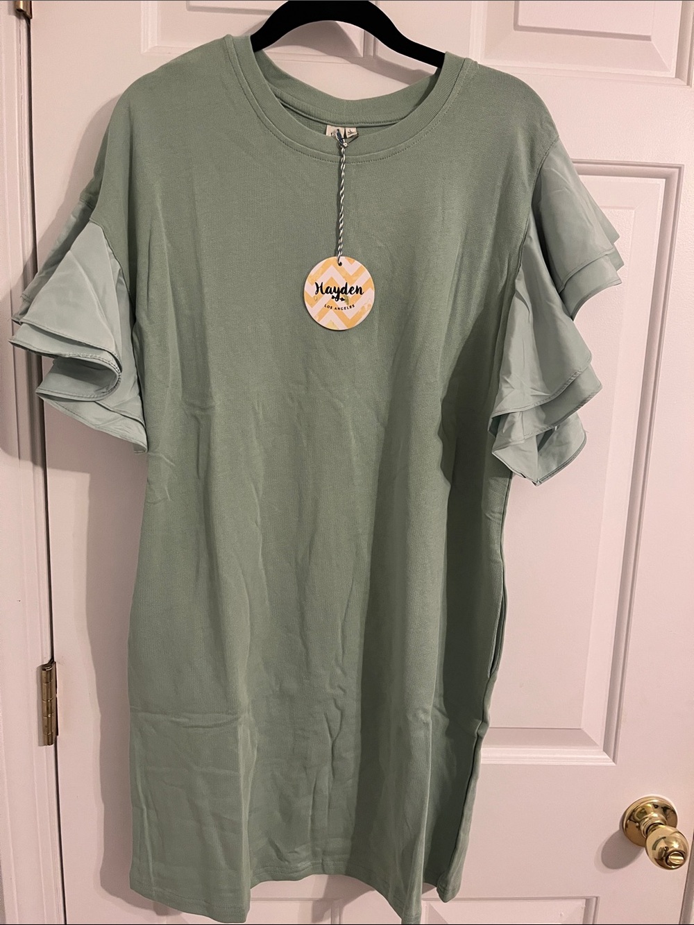 Hayden Sage Green Ruffle Sleeve Midi Dress